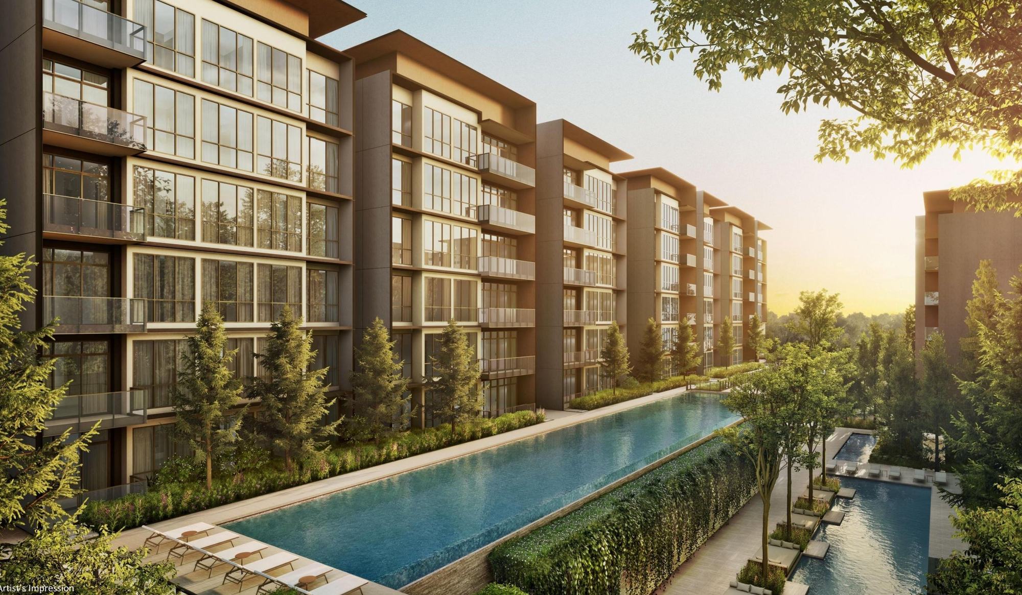 Amberwood At Holland — residential facade and lap pool at Holland Link